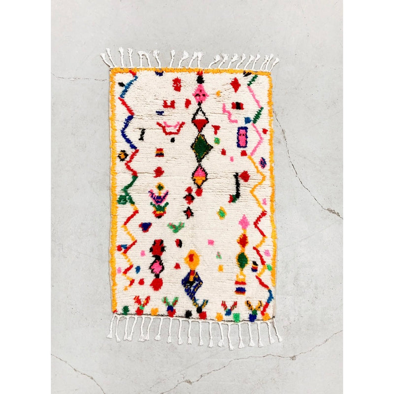 Tapis Berbère Marocain Azilal - Ecru À Motifs Colorés