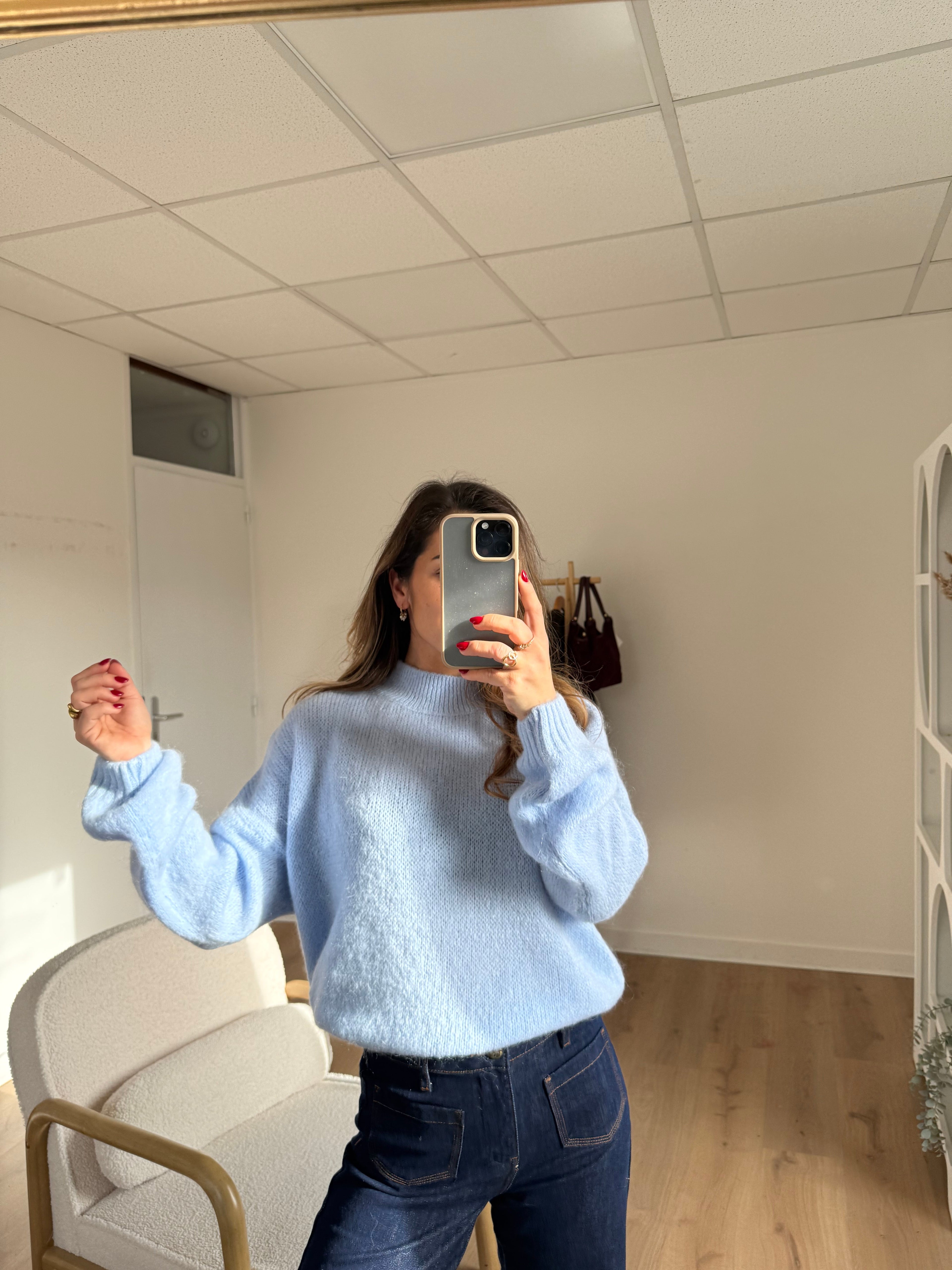Hortense Crew-Neck Knitted Sweater Glacier Blue