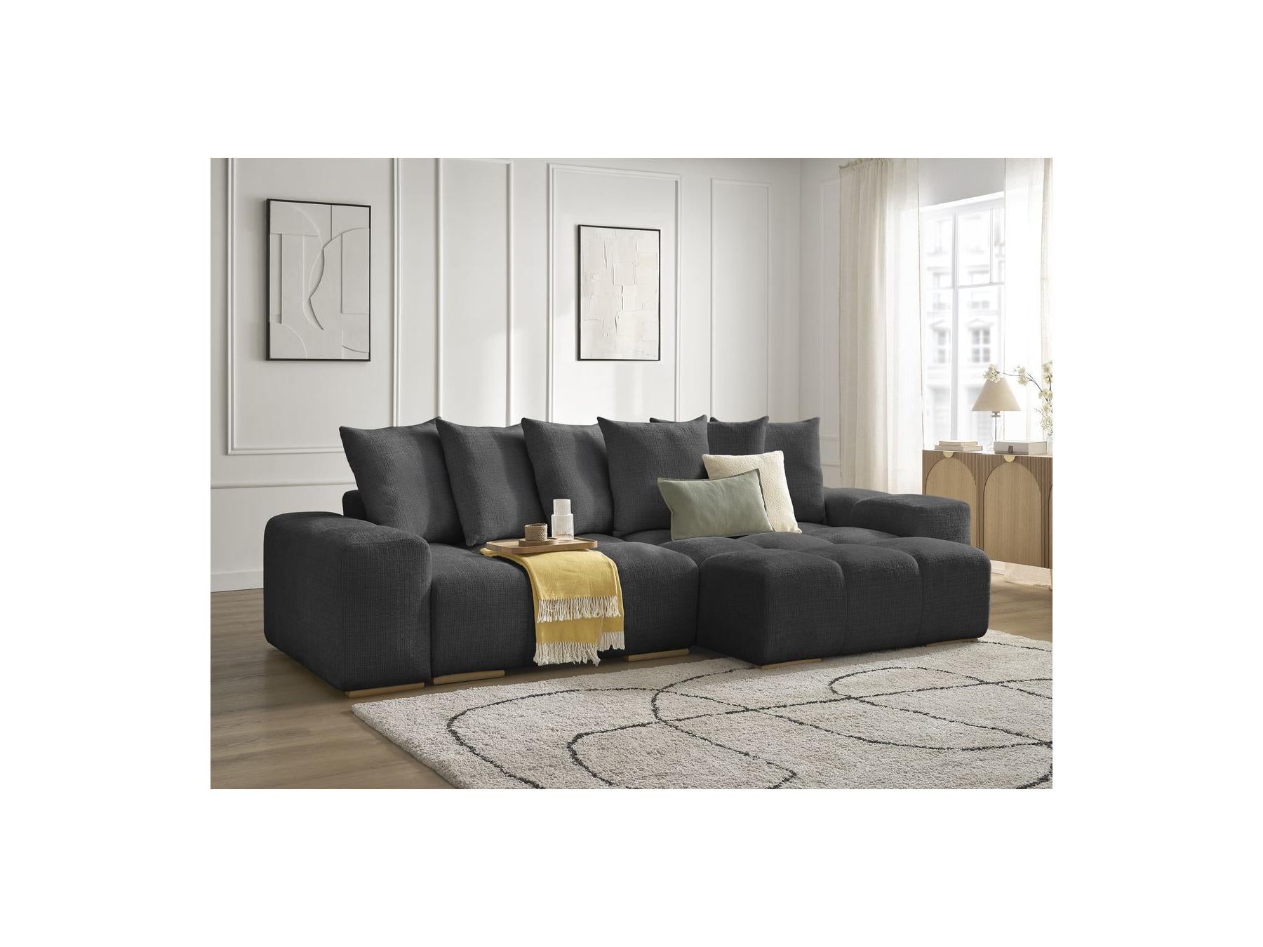 Anakin - Reversible Convertible Corner Sofa with Storage - Textured Fabric - 6 Cushions