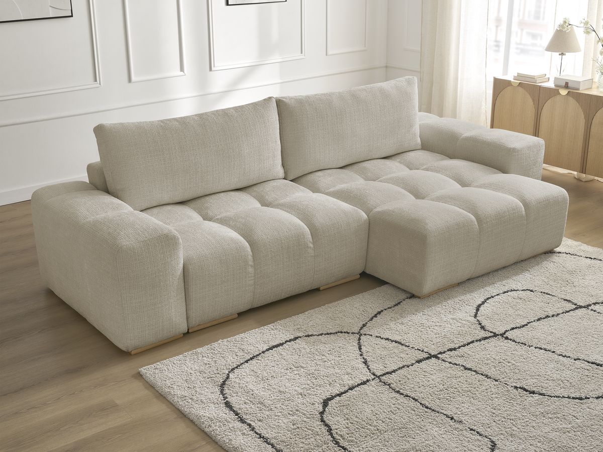 Anakin - Canapé D'Angle Réversible - Tissu Texturé - 2 Coussins