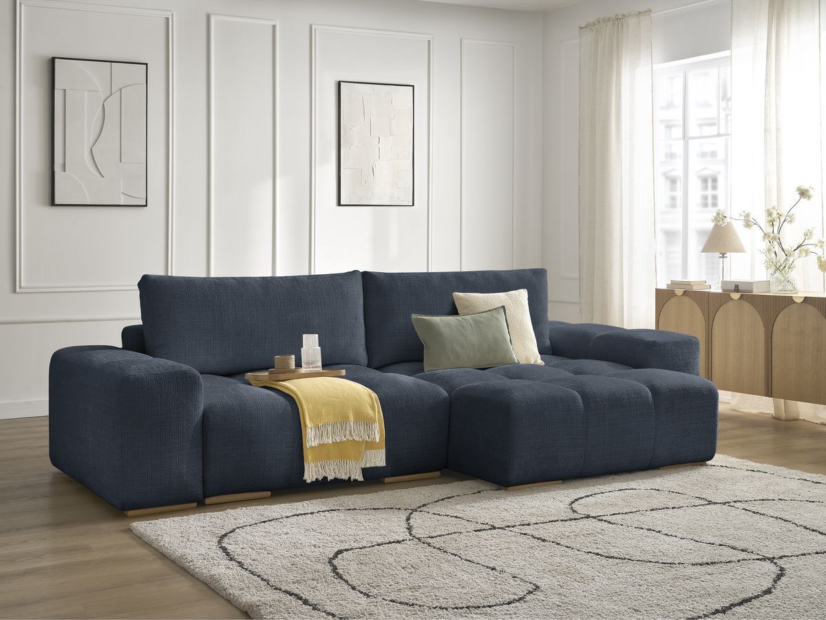 Anakin - Canapé D'Angle Réversible - Tissu Texturé - 2 Coussins