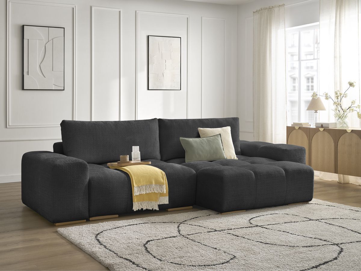 Anakin - Canapé D'Angle Réversible - Tissu Texturé - 2 Coussins