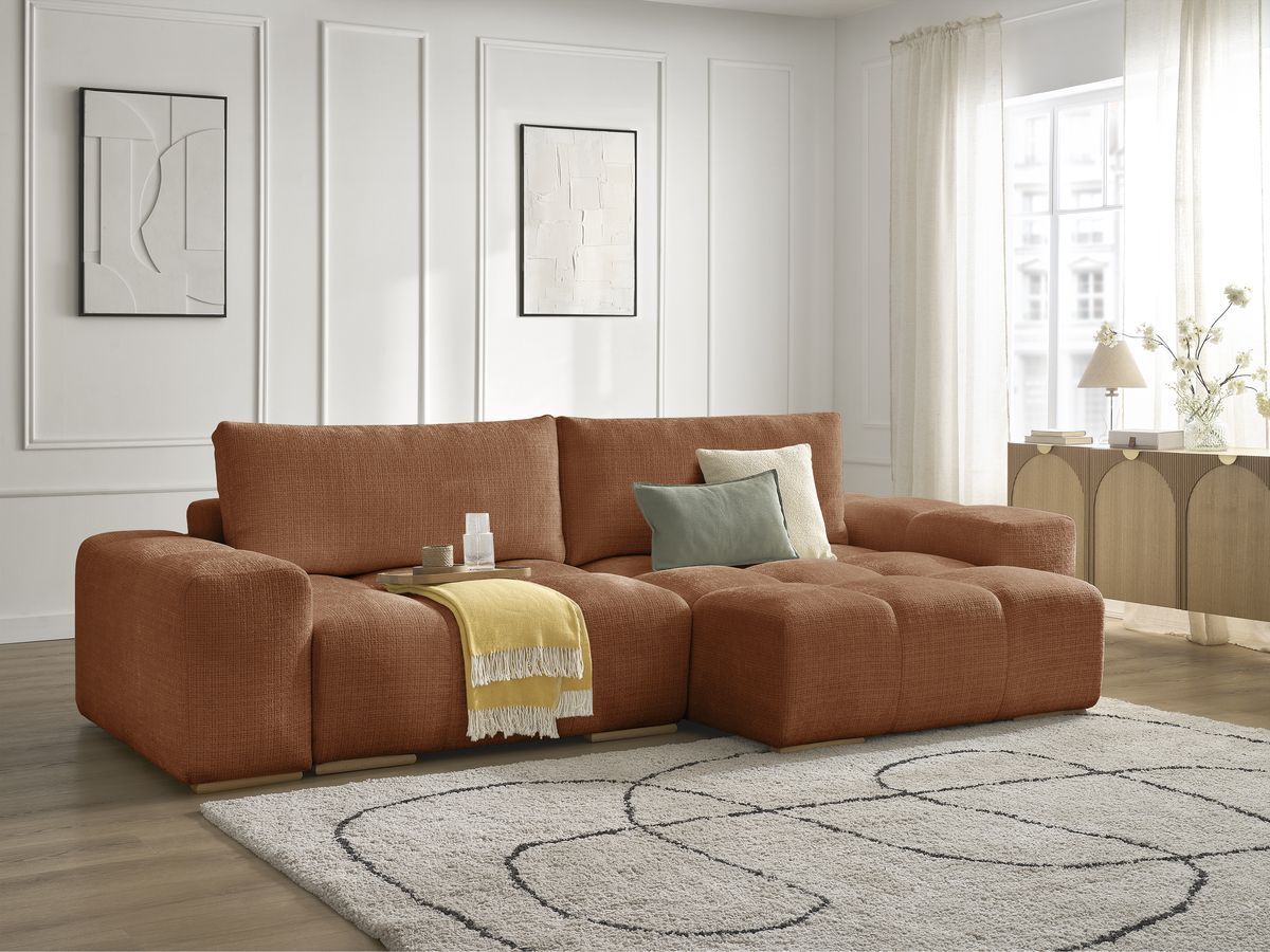 Anakin - Canapé D'Angle Réversible - Tissu Texturé - 2 Coussins