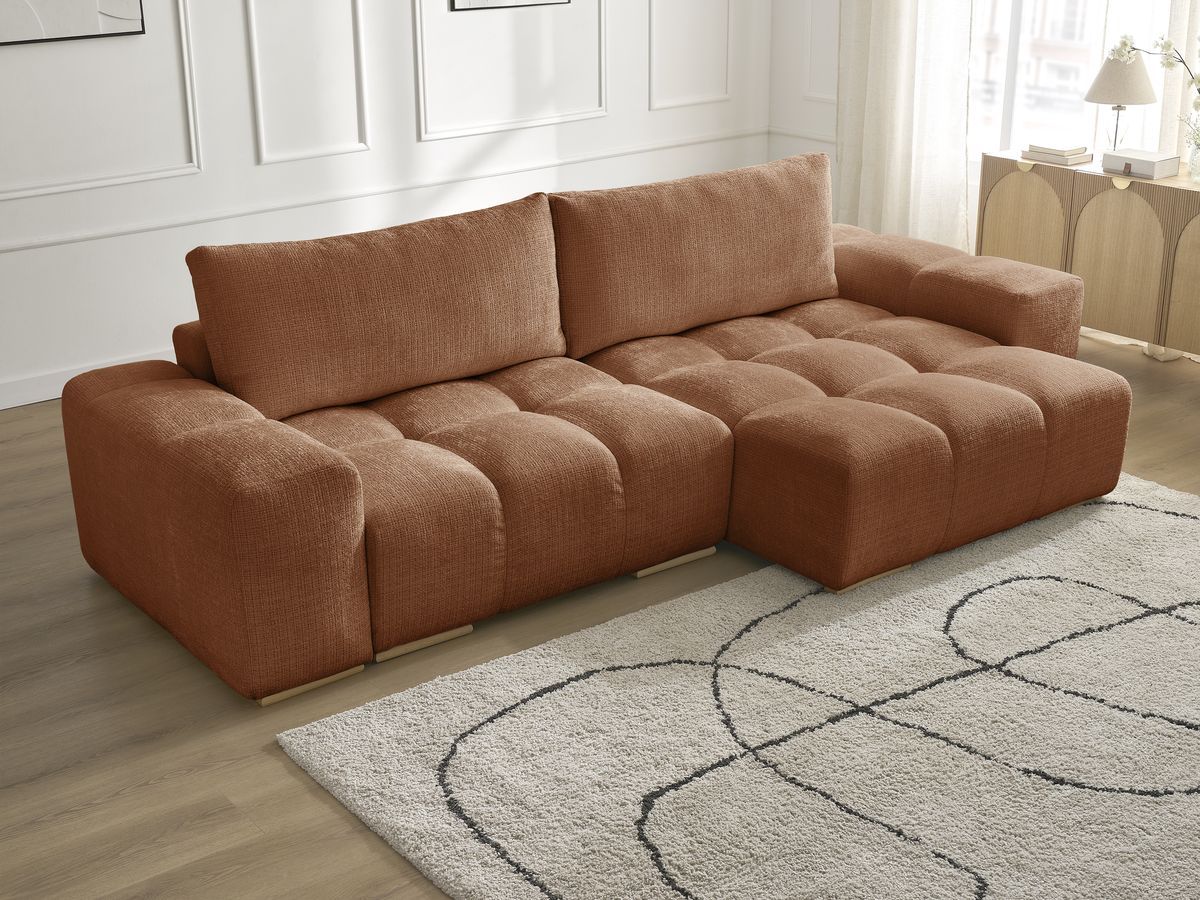 Anakin - Canapé D'Angle Réversible - Tissu Texturé - 2 Coussins