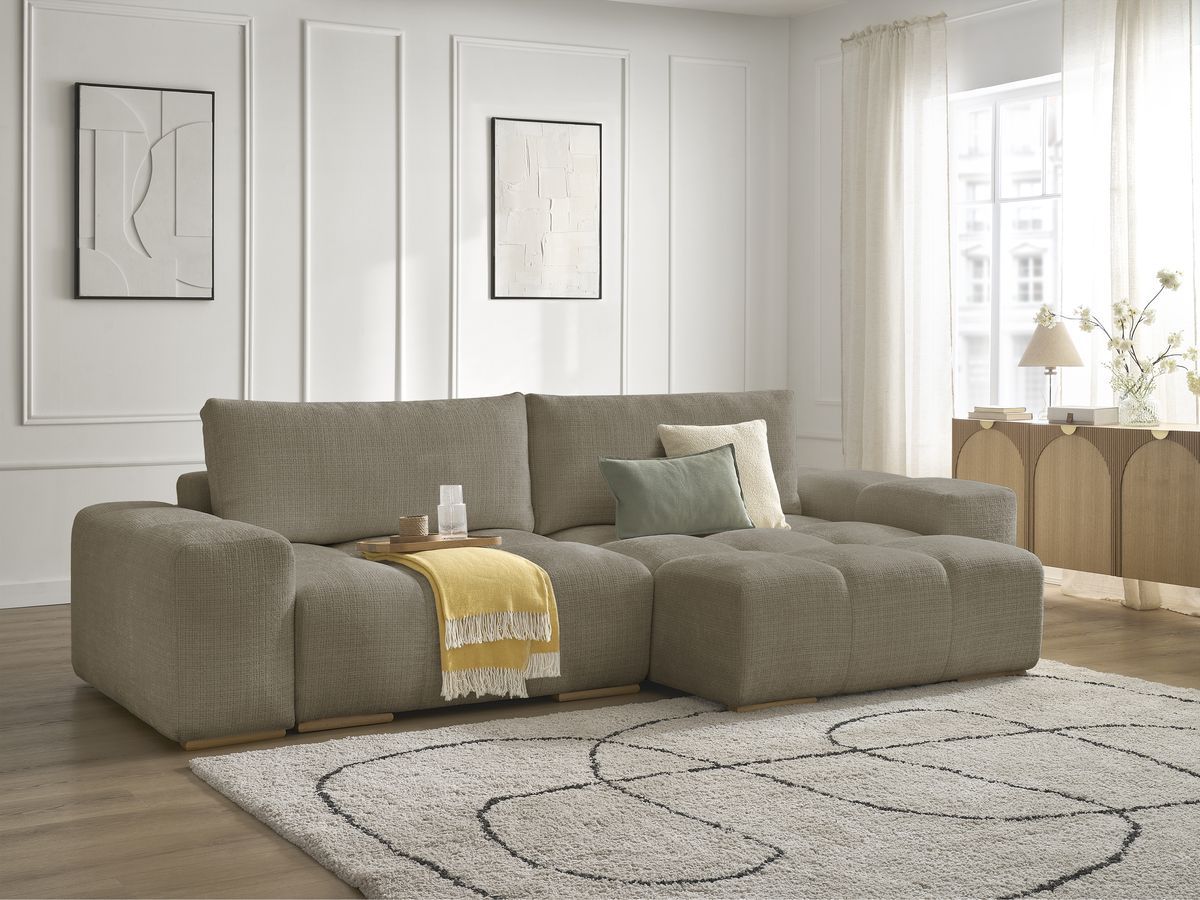Anakin - Canapé D'Angle Réversible - Tissu Texturé - 2 Coussins