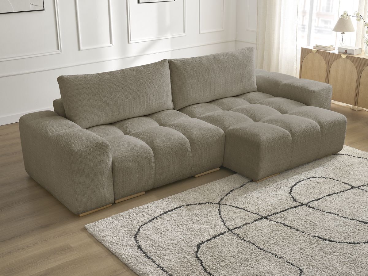 Anakin - Canapé D'Angle Réversible - Tissu Texturé - 2 Coussins