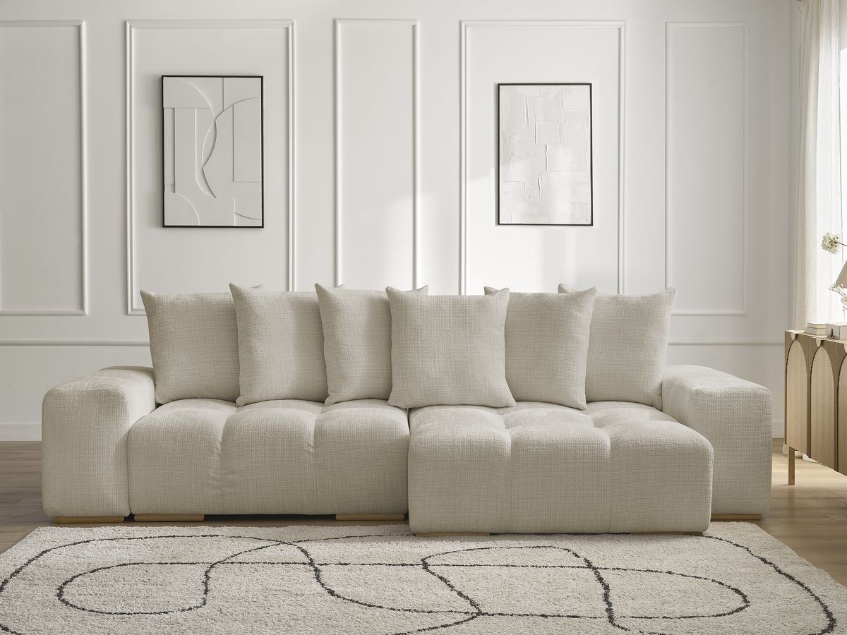 Anakin - Canapé D'Angle Réversible - Tissu Texturé - 6 Coussins