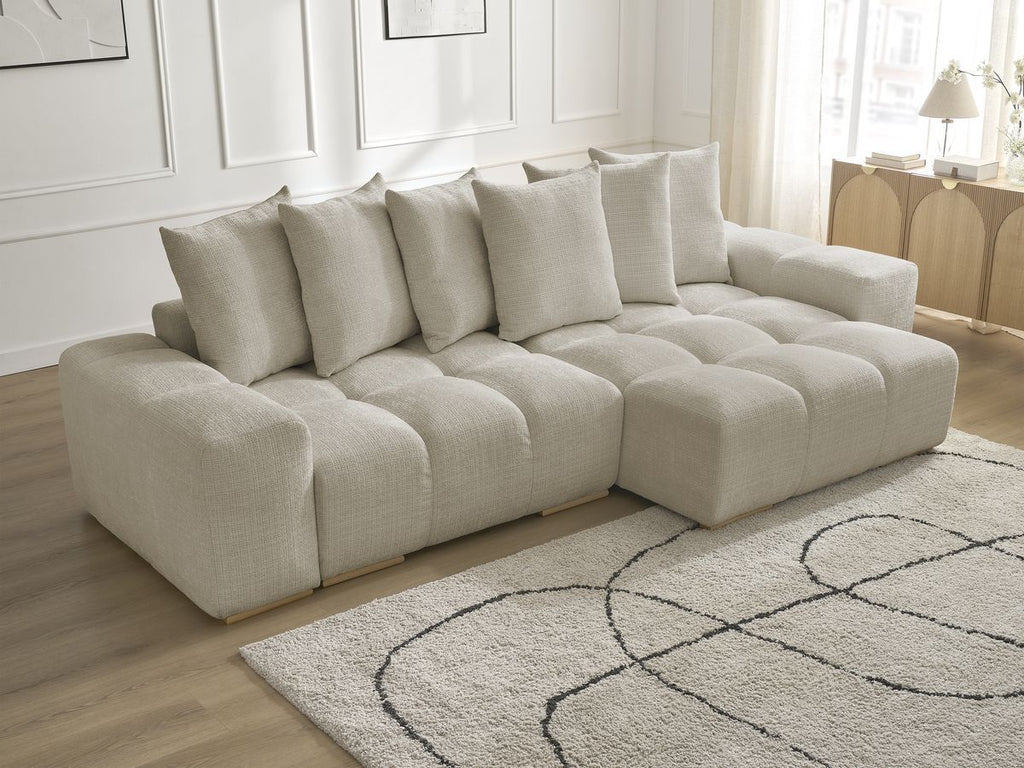 Anakin - Canapé D'Angle Réversible - Tissu Texturé - 6 Coussins
