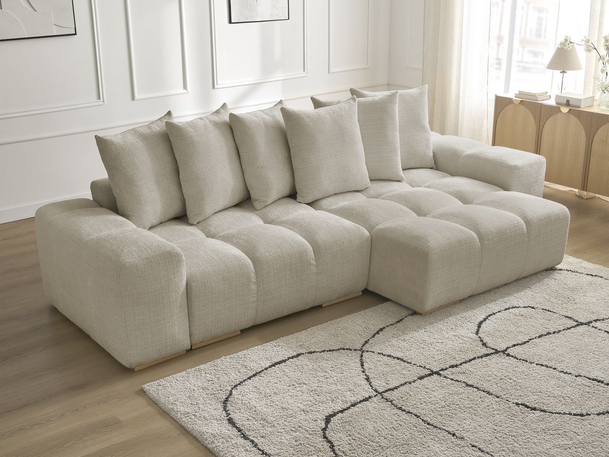 Anakin - Canapé D'Angle Réversible - Tissu Texturé - 6 Coussins