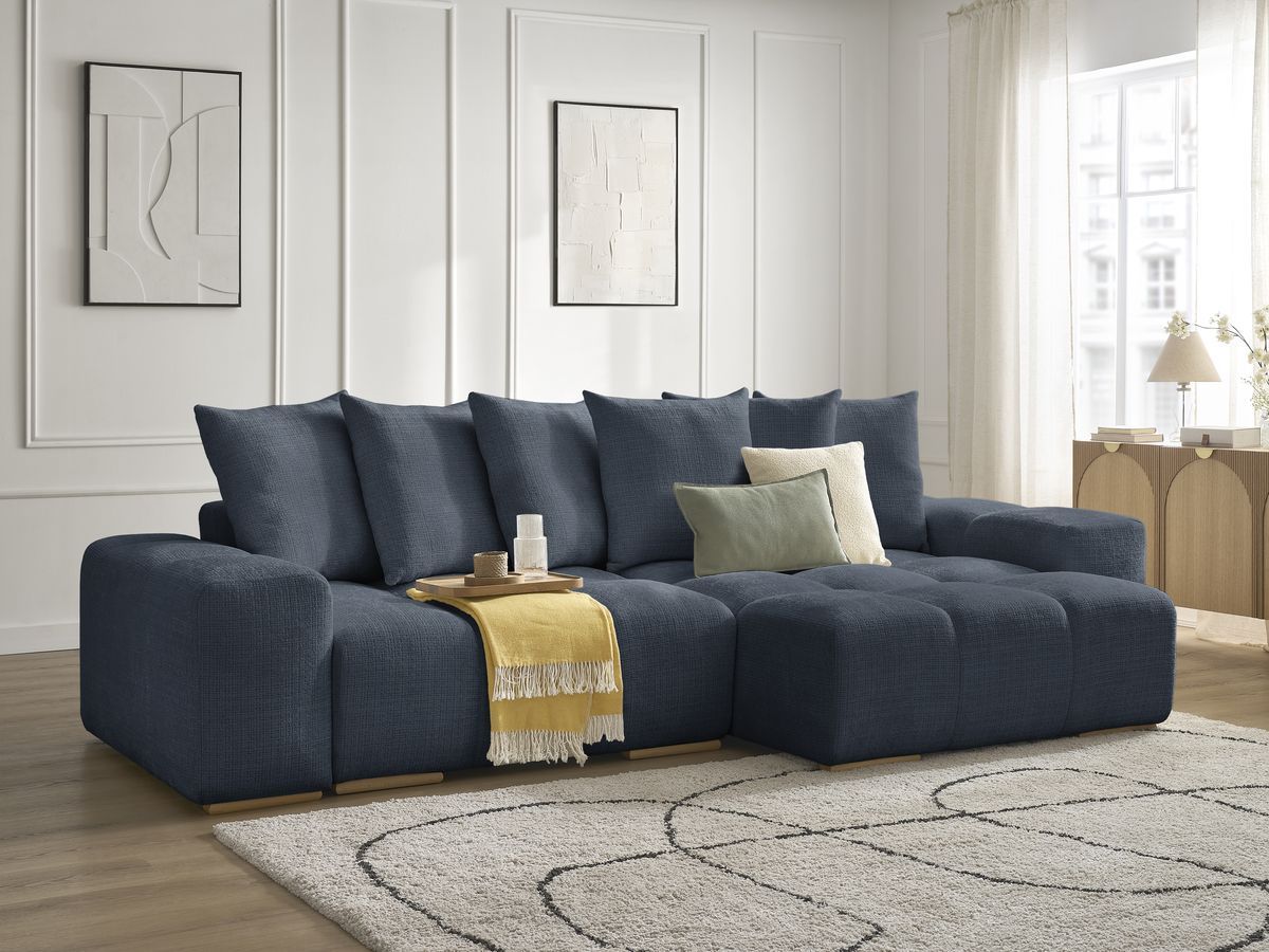 Anakin - Canapé D'Angle Réversible - Tissu Texturé - 6 Coussins