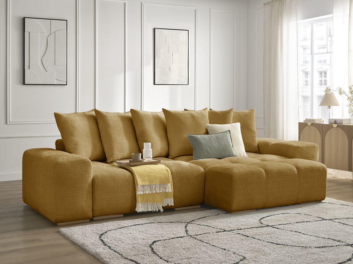 Anakin - Canapé D'Angle Réversible - Tissu Texturé - 6 Coussins