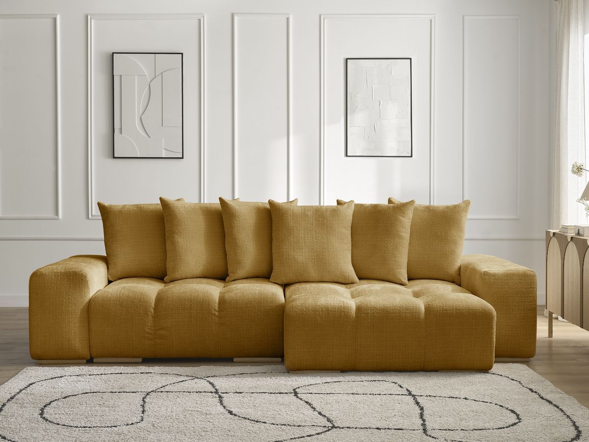 Anakin - Canapé D'Angle Réversible - Tissu Texturé - 6 Coussins