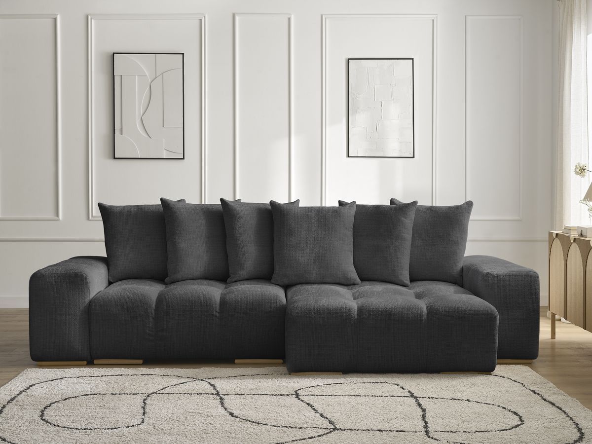 Anakin - Canapé D'Angle Réversible - Tissu Texturé - 6 Coussins