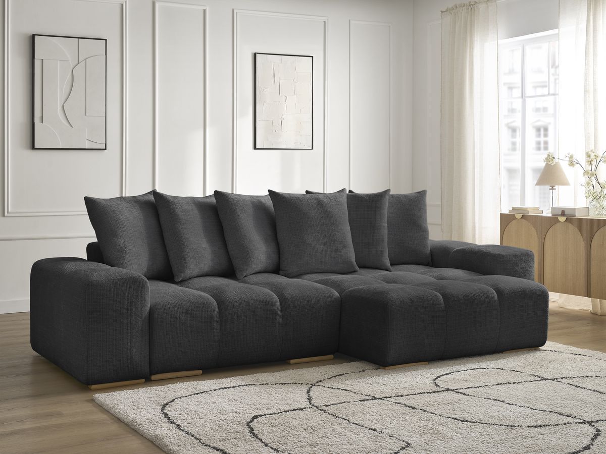 Anakin - Canapé D'Angle Réversible - Tissu Texturé - 6 Coussins