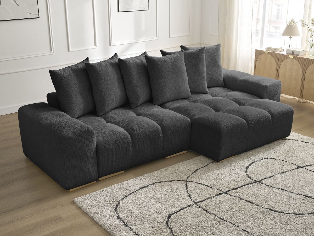 Anakin - Canapé D'Angle Réversible - Tissu Texturé - 6 Coussins