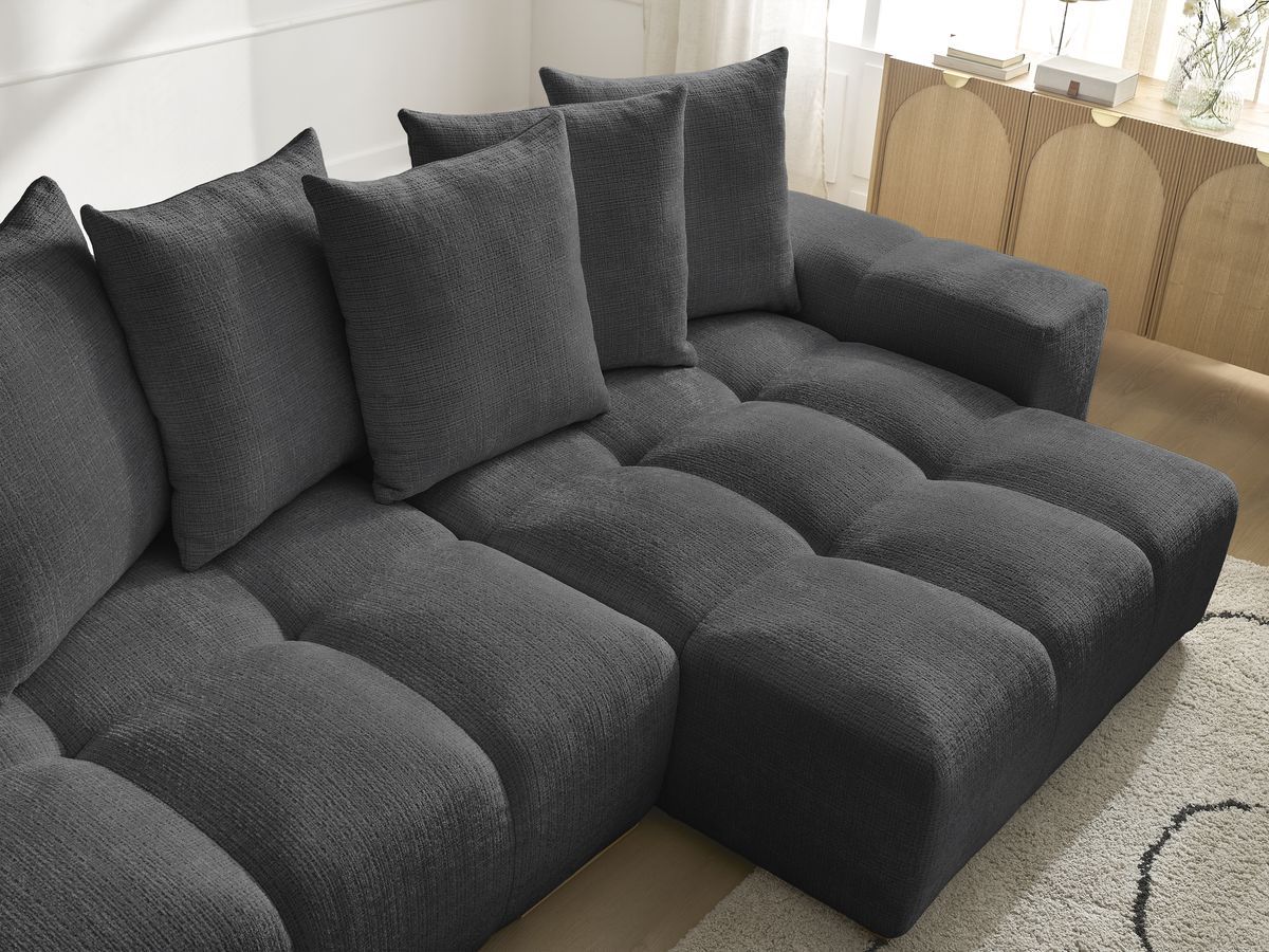 Anakin - Canapé D'Angle Réversible - Tissu Texturé - 6 Coussins