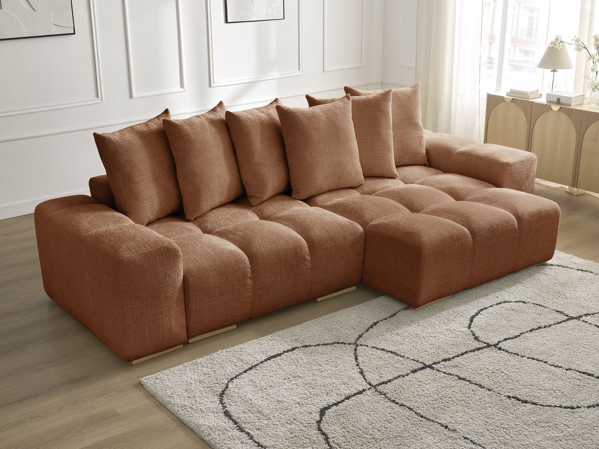 Anakin - Canapé D'Angle Réversible - Tissu Texturé - 6 Coussins