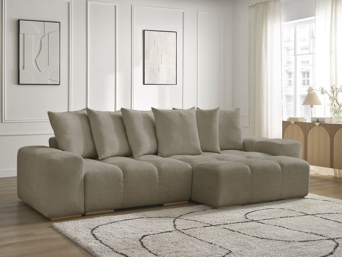 Anakin - Canapé D'Angle Réversible - Tissu Texturé - 6 Coussins