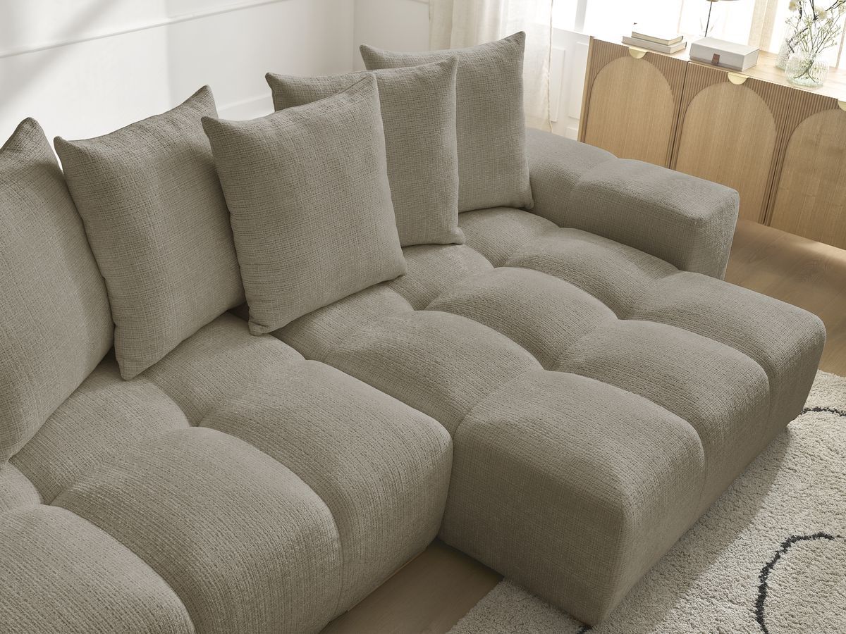 Anakin - Canapé D'Angle Réversible - Tissu Texturé - 6 Coussins