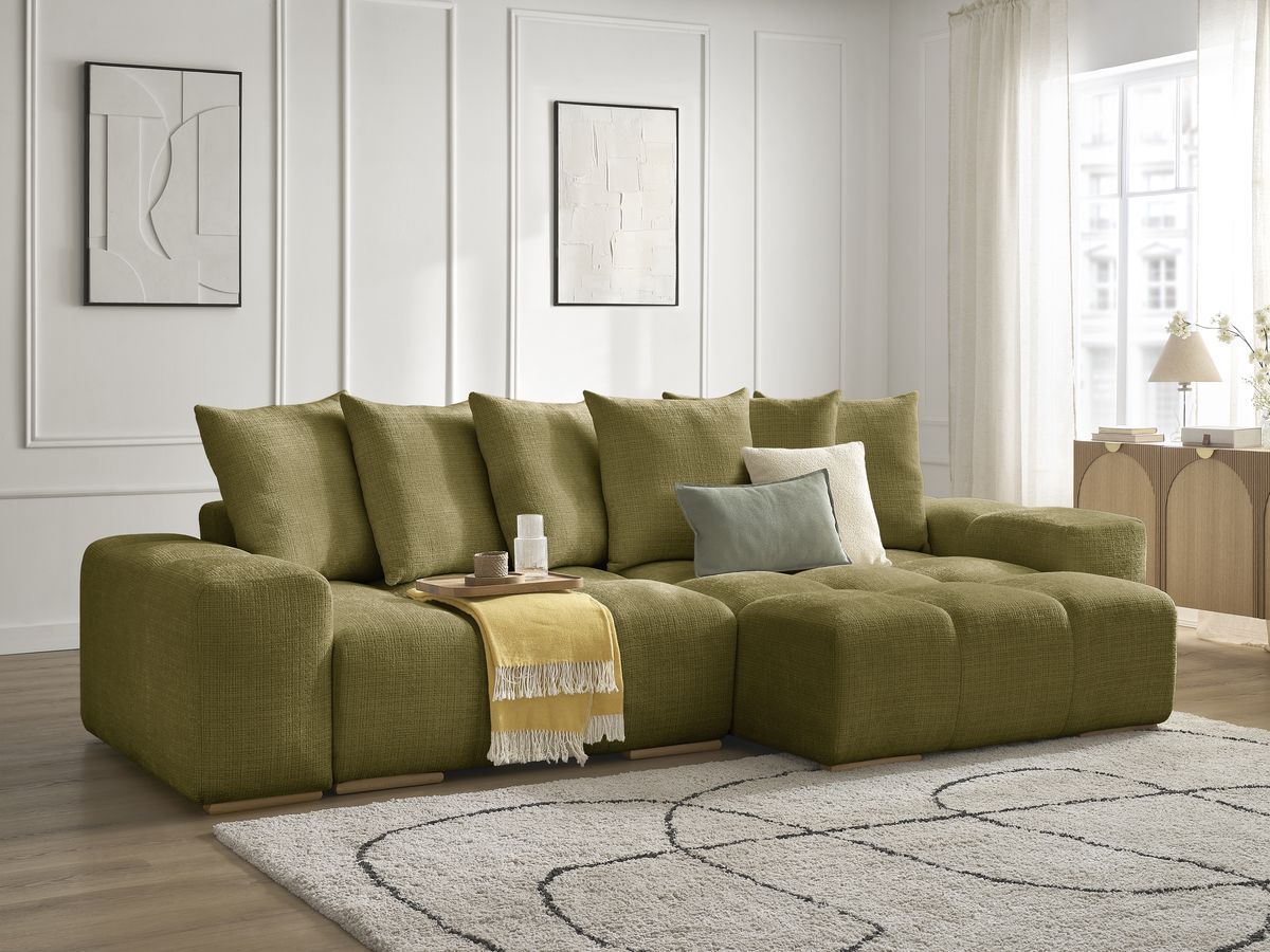 Anakin - Canapé D'Angle Réversible - Tissu Texturé - 6 Coussins