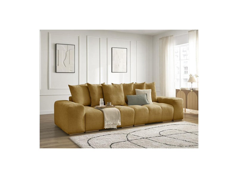 Canapé Droit Convertible Coffre - Anakin - Tissu Texturé - 6 Coussins