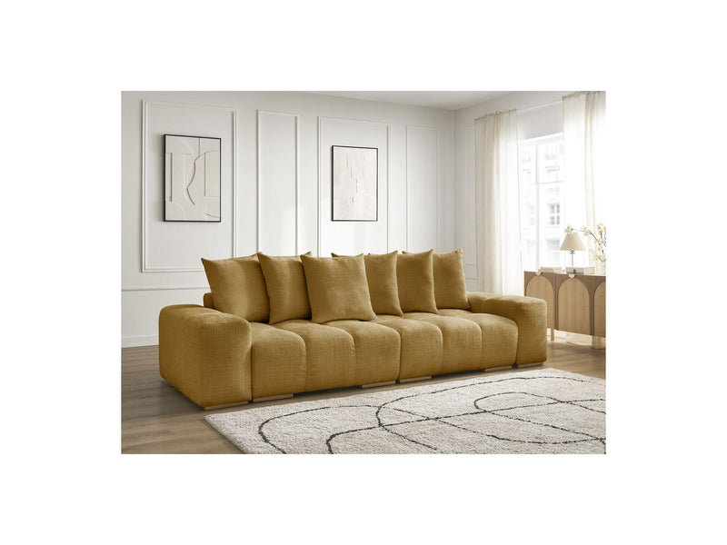 Canapé Droit Convertible Coffre - Anakin - Tissu Texturé - 6 Coussins