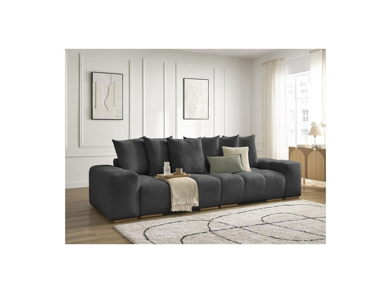 Canapé Droit Convertible Coffre - Anakin - Tissu Texturé - 6 Coussins