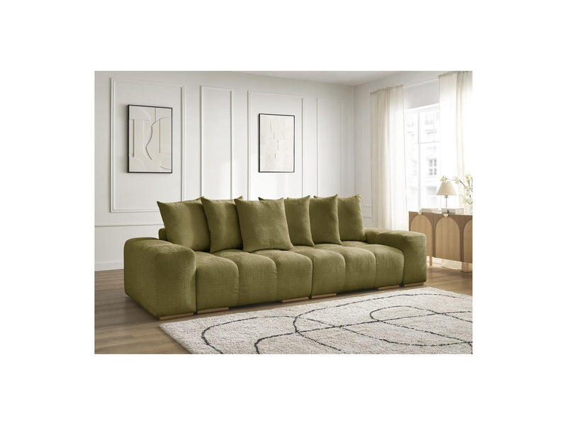 Canapé Droit Convertible Coffre - Anakin - Tissu Texturé - 6 Coussins