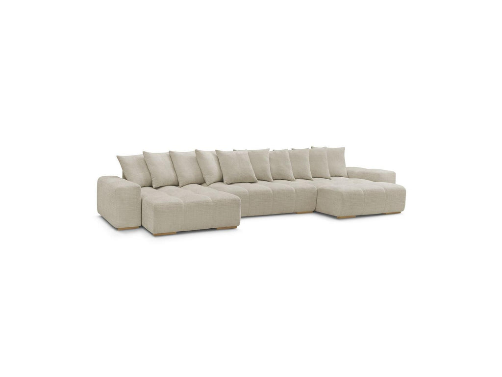 Anakin - Canapé Panoramique Convertible Coffre - Tissu Texturé - 10 Coussins