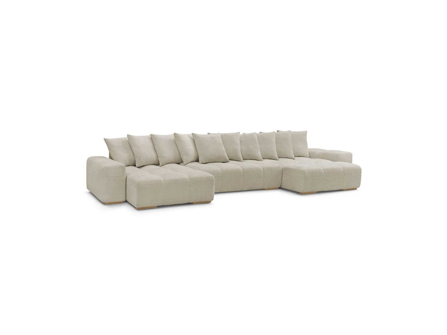 Anakin - Canapé Panoramique Convertible Coffre - Tissu Texturé - 10 Coussins
