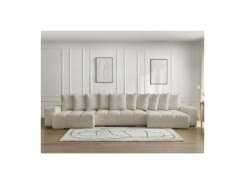 Anakin - Canapé Panoramique Convertible Coffre - Tissu Texturé - 10 Coussins