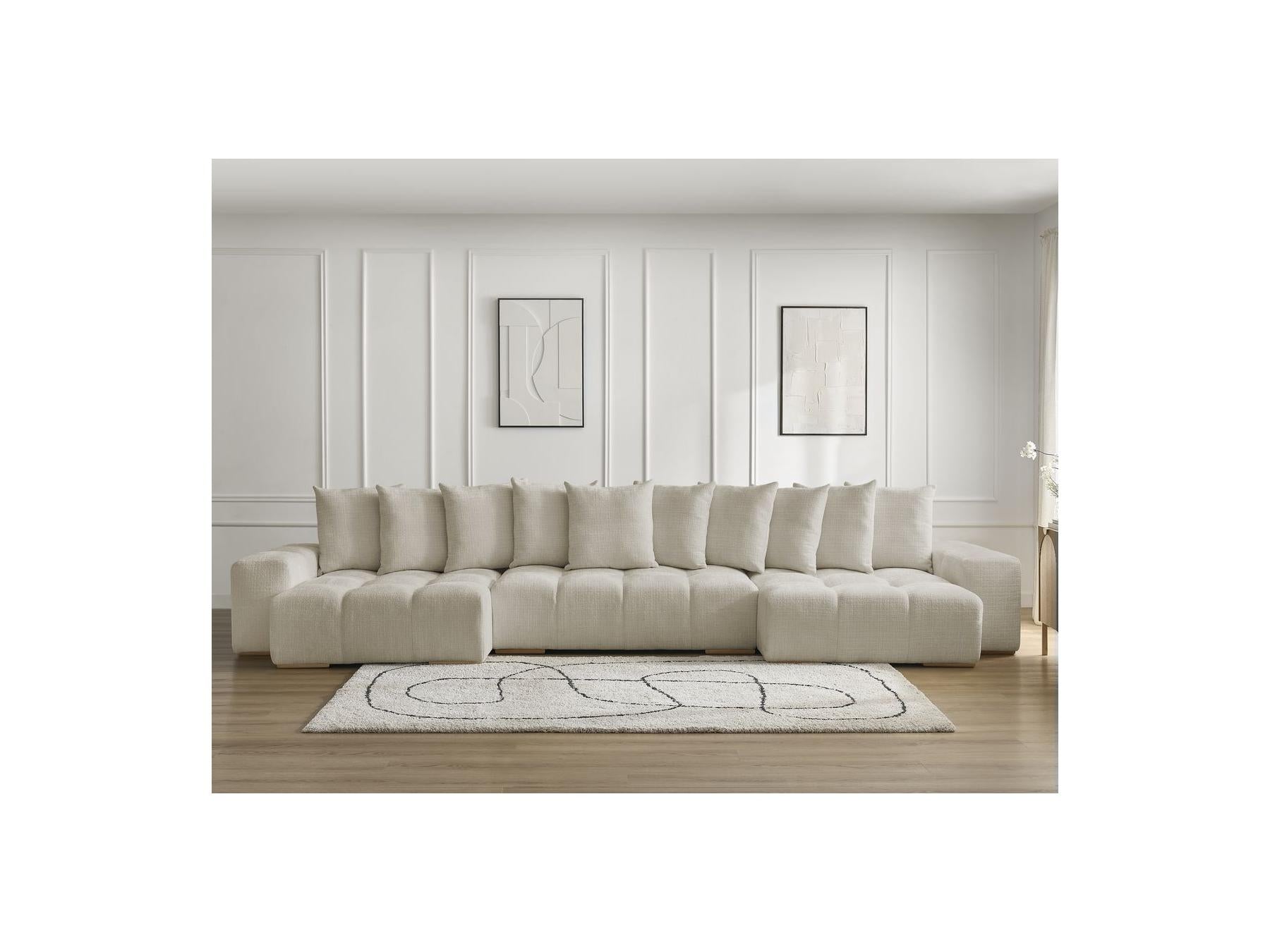 Anakin - Canapé Panoramique Convertible Coffre - Tissu Texturé - 10 Coussins