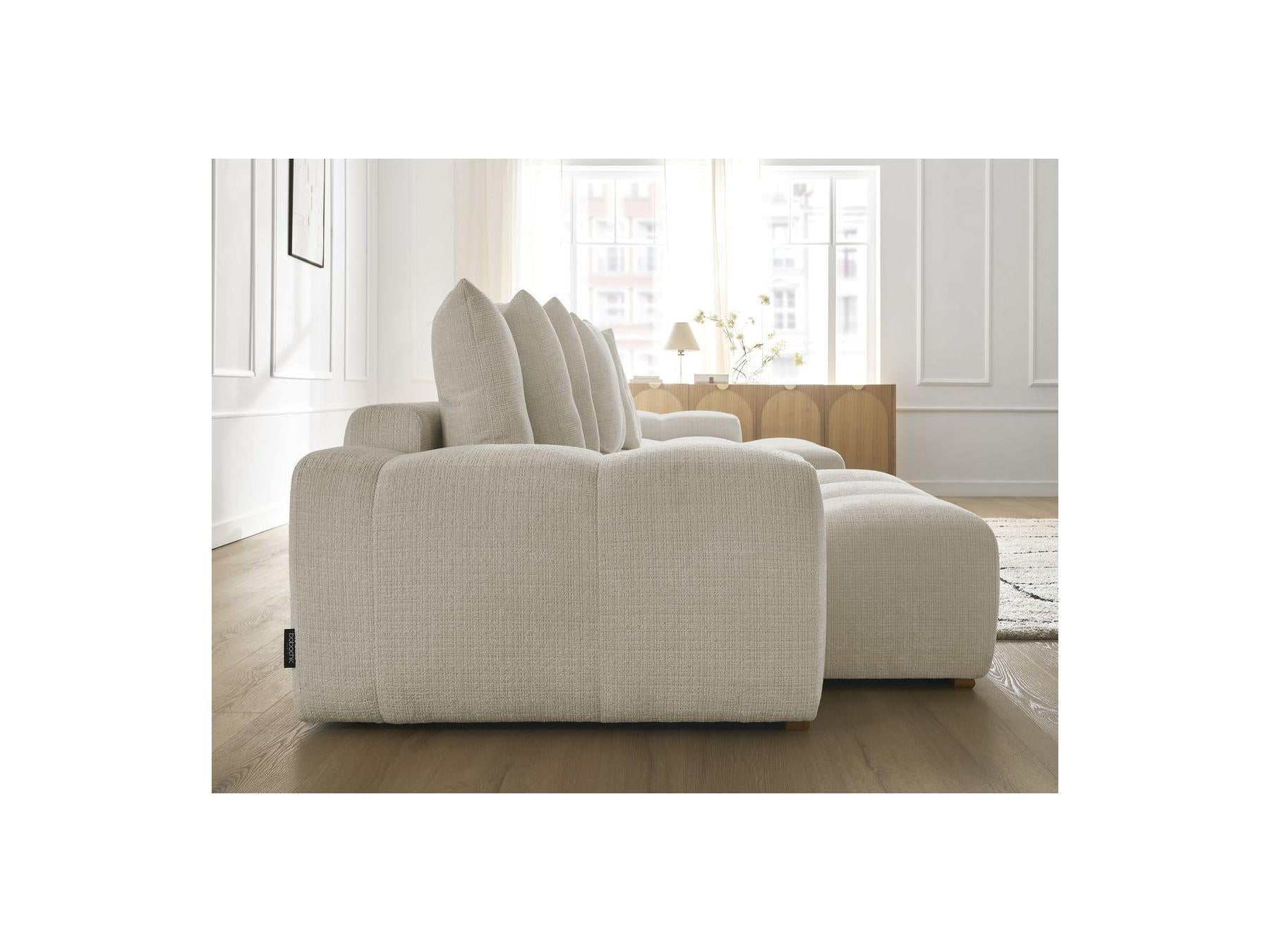 Anakin - Canapé Panoramique Convertible Coffre - Tissu Texturé - 10 Coussins