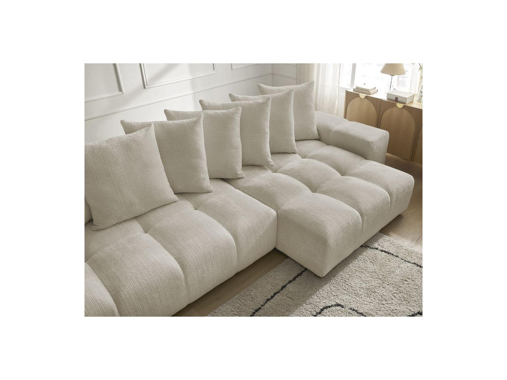 Anakin - Canapé Panoramique Convertible Coffre - Tissu Texturé - 10 Coussins