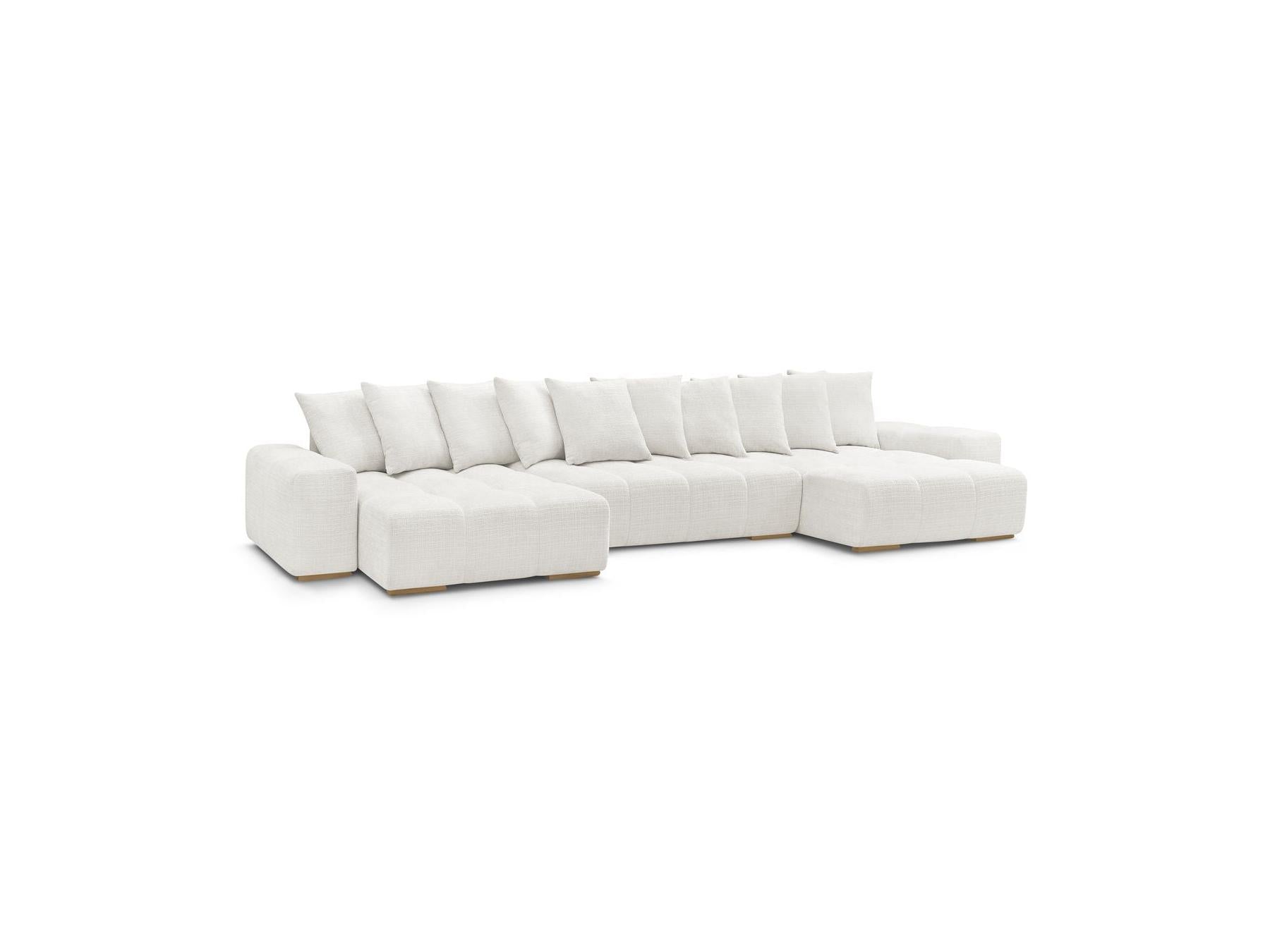 Anakin - Canapé Panoramique Convertible Coffre - Tissu Texturé - 10 Coussins