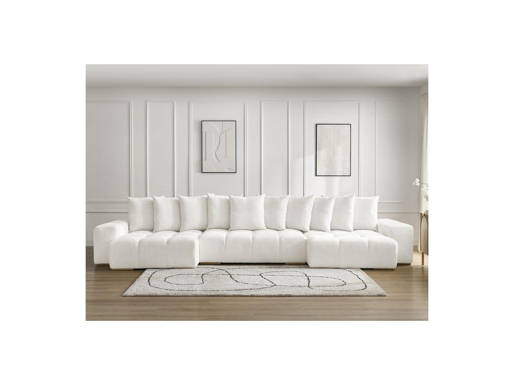 Anakin - Canapé Panoramique Convertible Coffre - Tissu Texturé - 10 Coussins