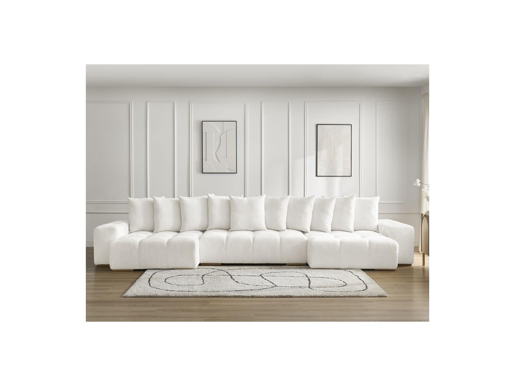 Anakin - Canapé Panoramique Convertible Coffre - Tissu Texturé - 10 Coussins