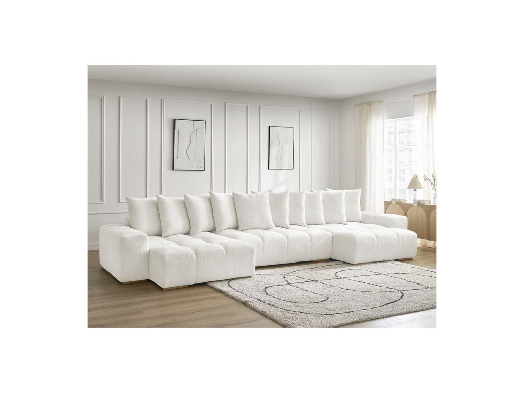 Anakin - Canapé Panoramique Convertible Coffre - Tissu Texturé - 10 Coussins