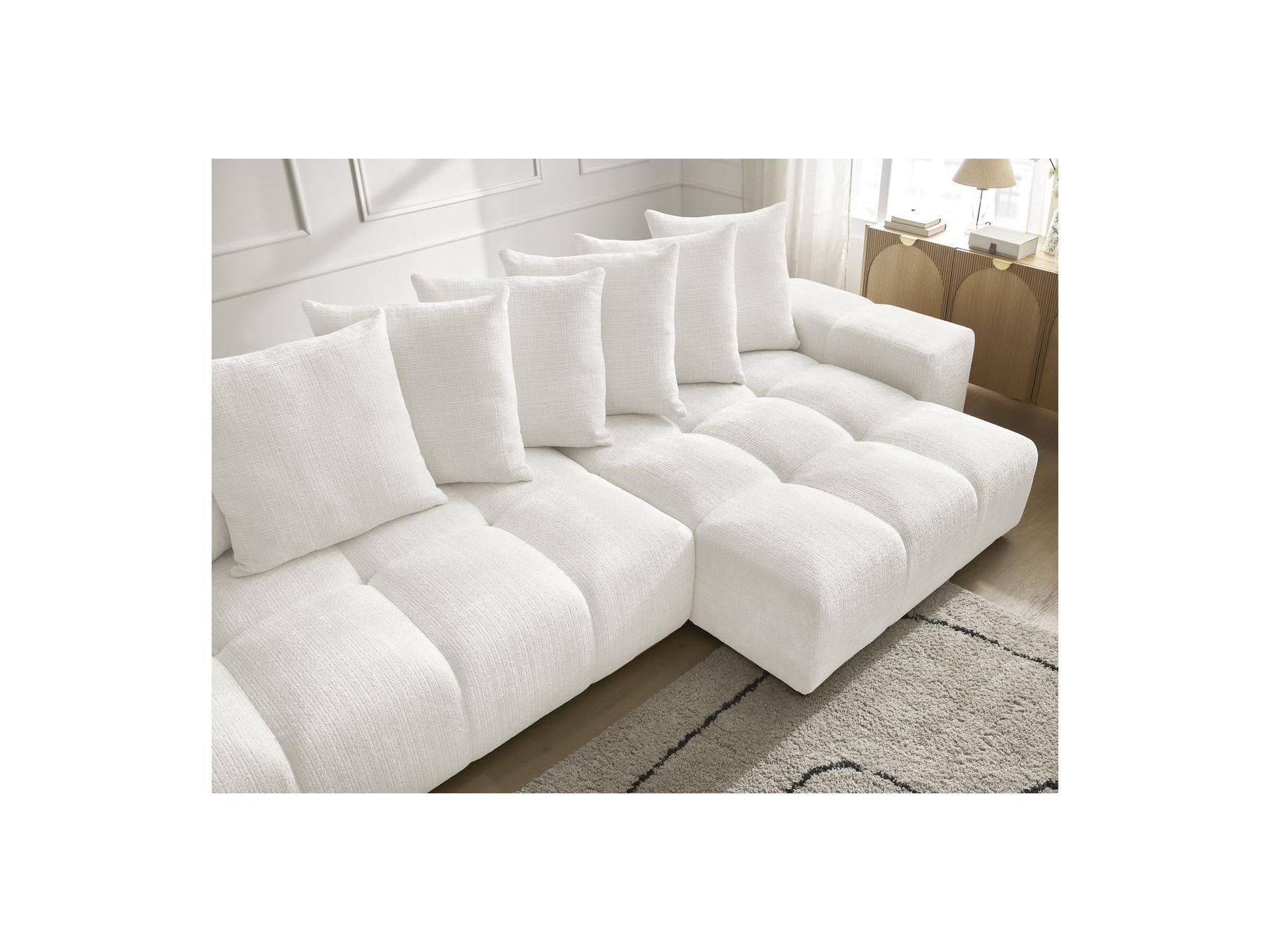 Anakin - Canapé Panoramique Convertible Coffre - Tissu Texturé - 10 Coussins