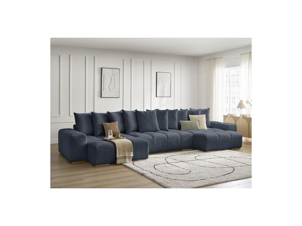 Anakin - Canapé Panoramique Convertible Coffre - Tissu Texturé - 10 Coussins