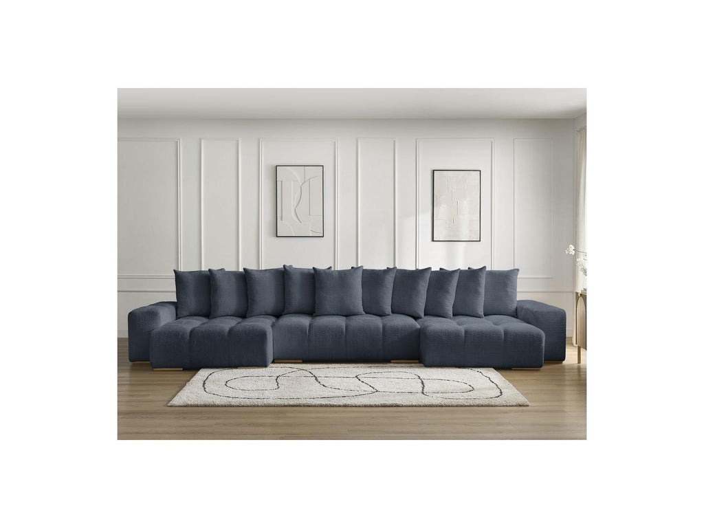 Anakin - Canapé Panoramique Convertible Coffre - Tissu Texturé - 10 Coussins