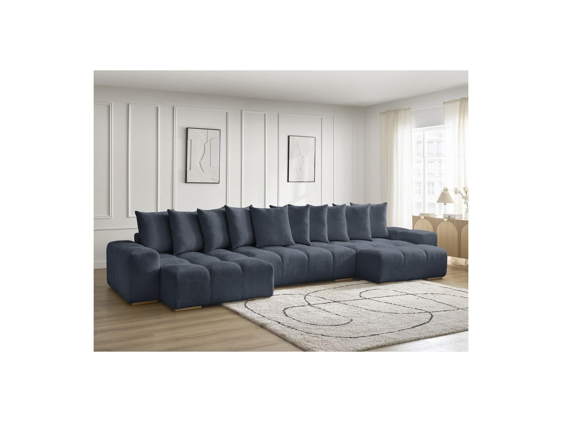 Anakin - Canapé Panoramique Convertible Coffre - Tissu Texturé - 10 Coussins