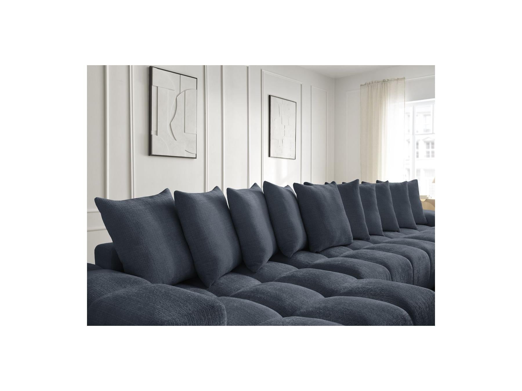 Anakin - Canapé Panoramique Convertible Coffre - Tissu Texturé - 10 Coussins