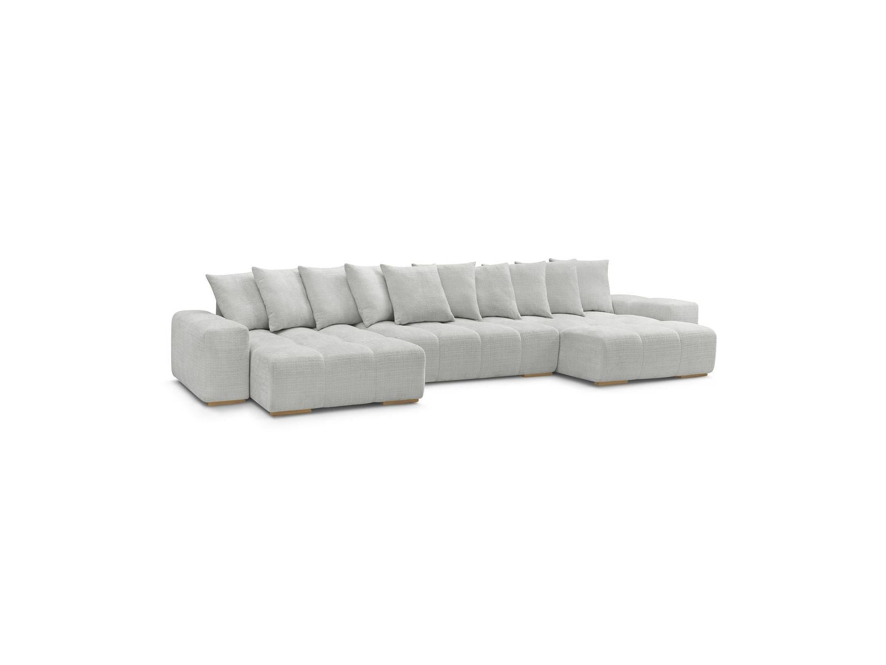 Anakin - Canapé Panoramique Convertible Coffre - Tissu Texturé - 10 Coussins