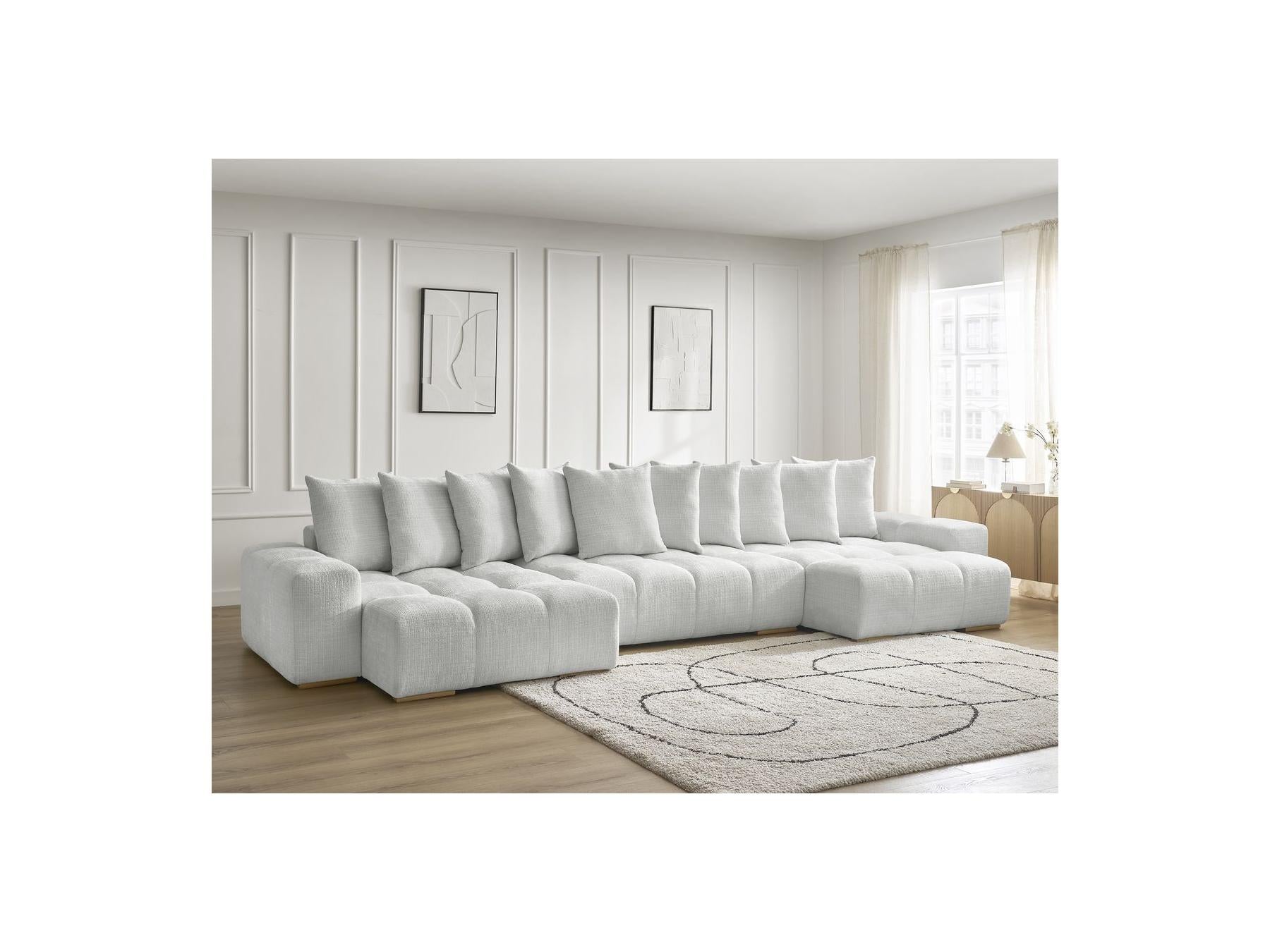 Anakin - Canapé Panoramique Convertible Coffre - Tissu Texturé - 10 Coussins