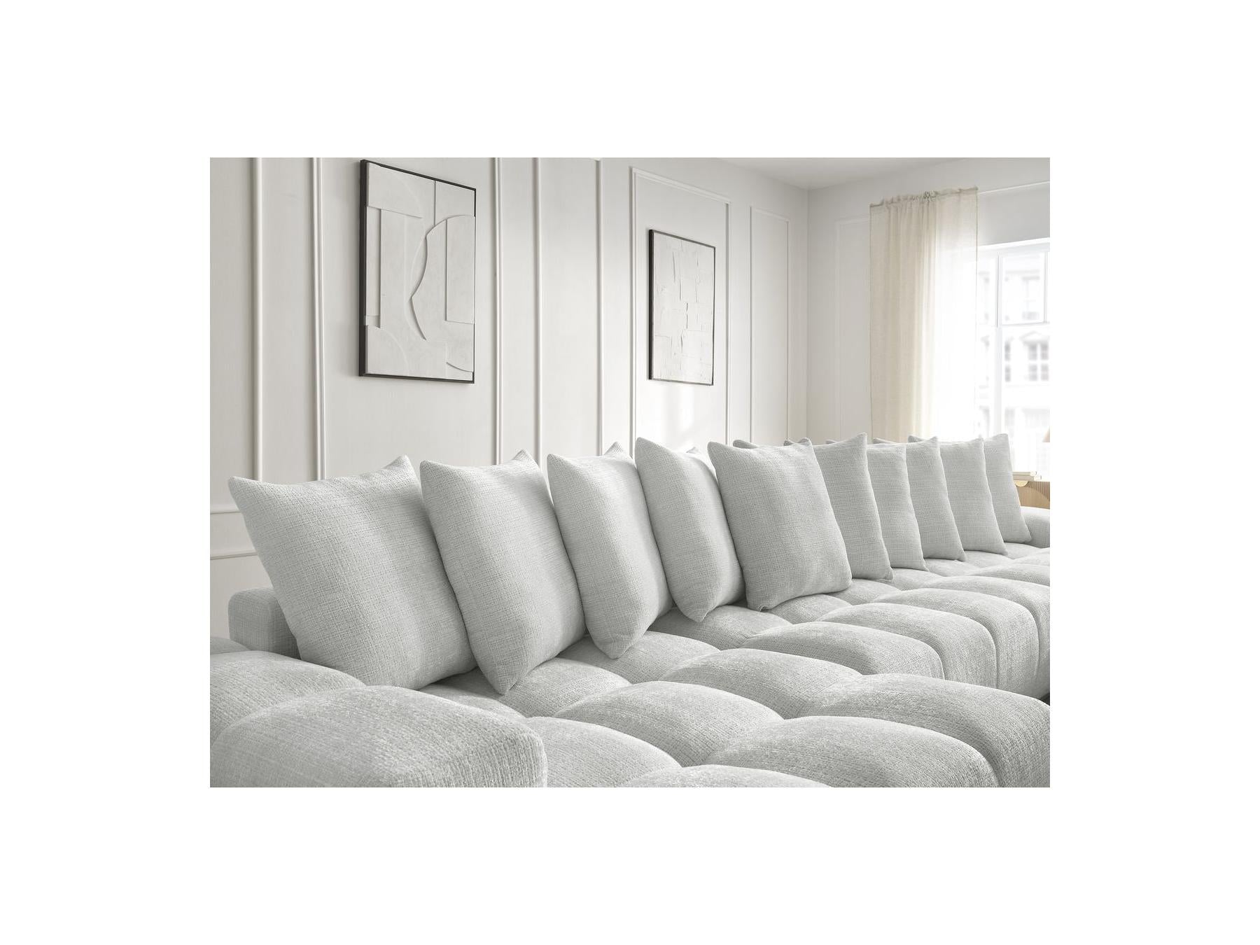 Anakin - Canapé Panoramique Convertible Coffre - Tissu Texturé - 10 Coussins