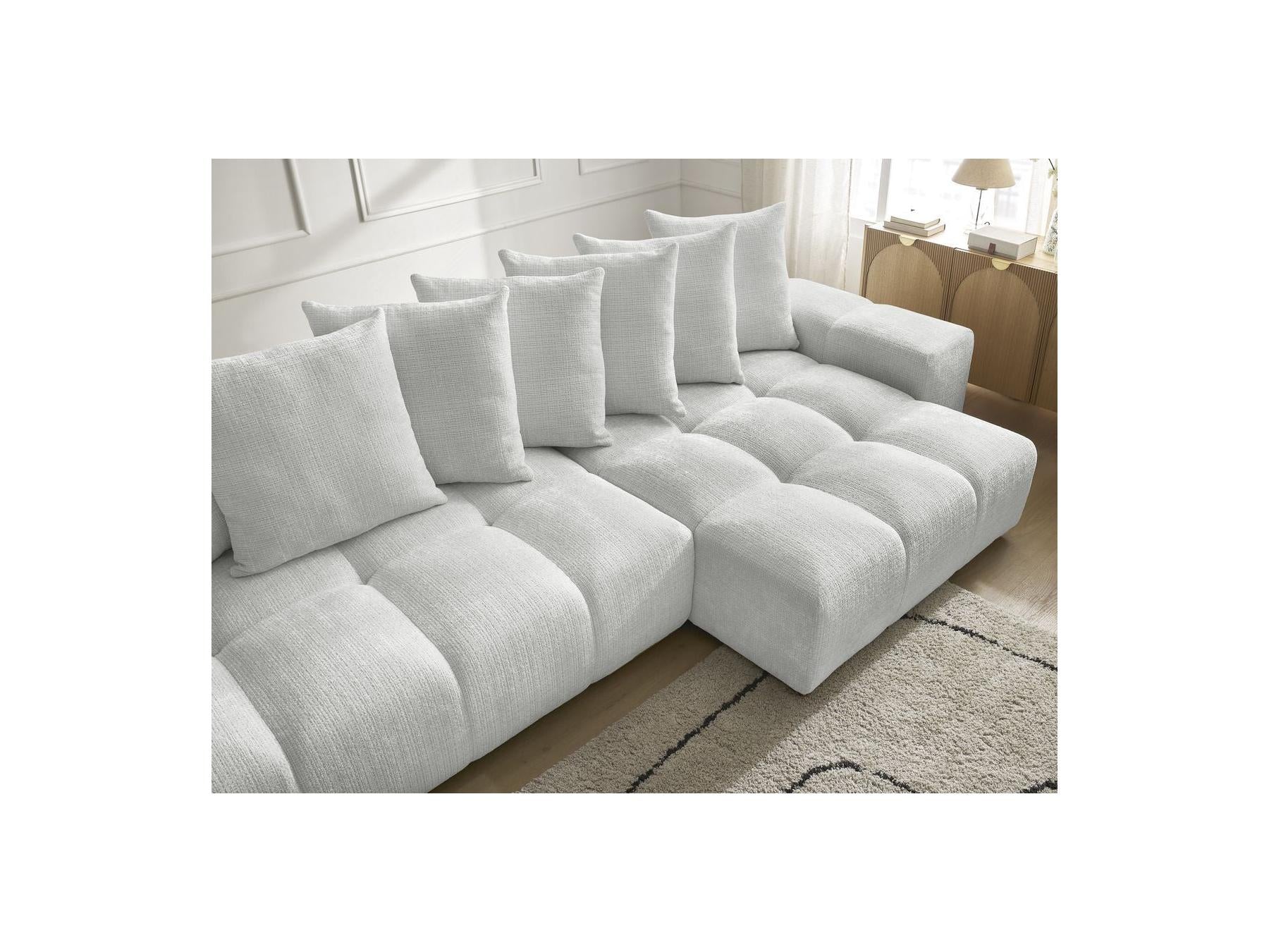 Anakin - Canapé Panoramique Convertible Coffre - Tissu Texturé - 10 Coussins
