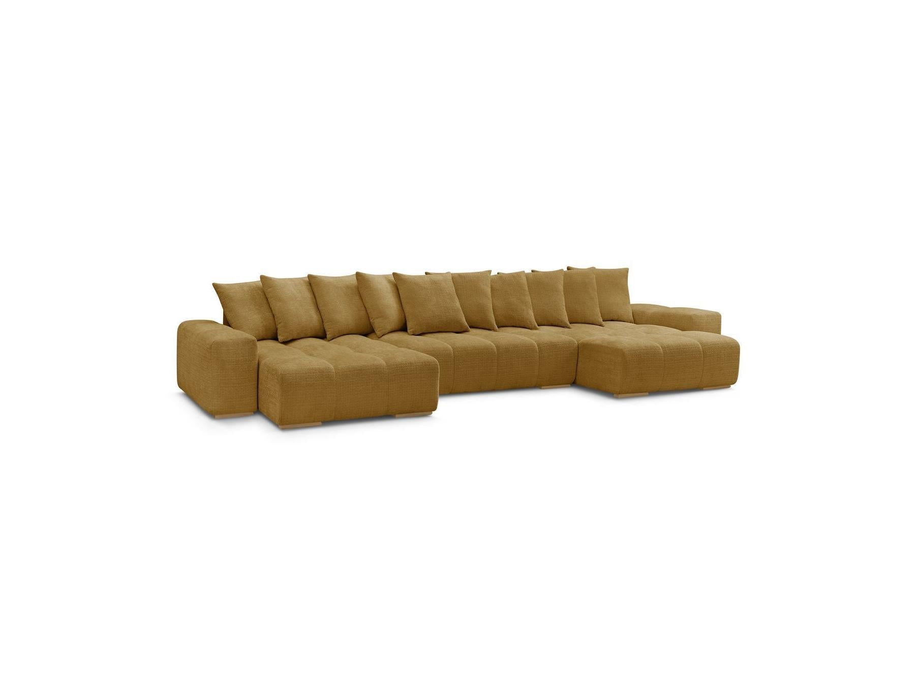 Anakin - Canapé Panoramique Convertible Coffre - Tissu Texturé - 10 Coussins
