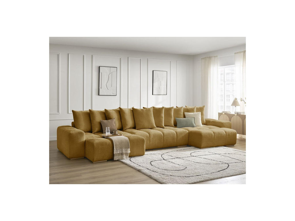 Anakin - Canapé Panoramique Convertible Coffre - Tissu Texturé - 10 Coussins