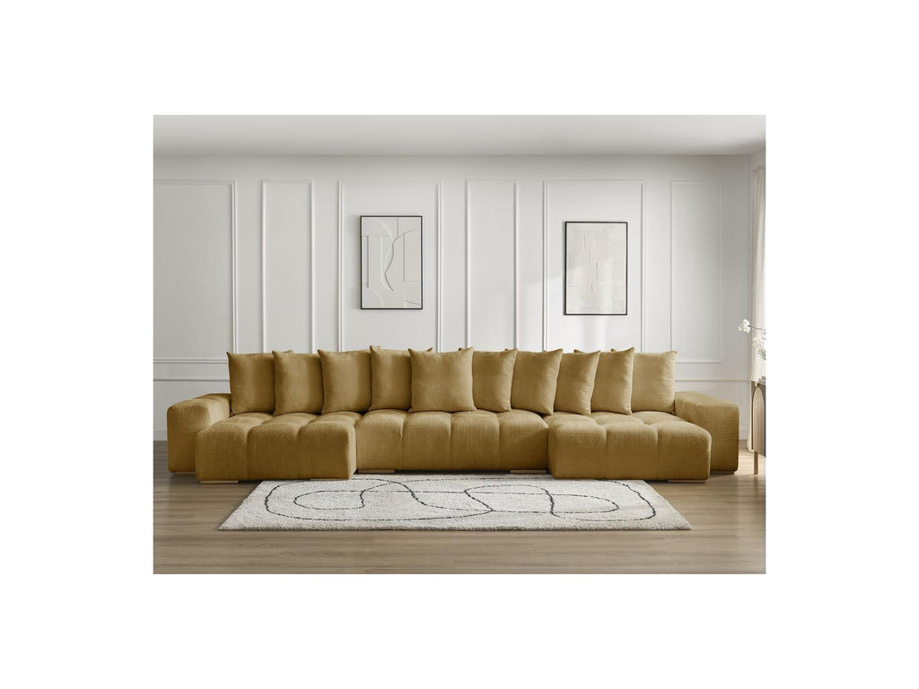 Anakin - Canapé Panoramique Convertible Coffre - Tissu Texturé - 10 Coussins